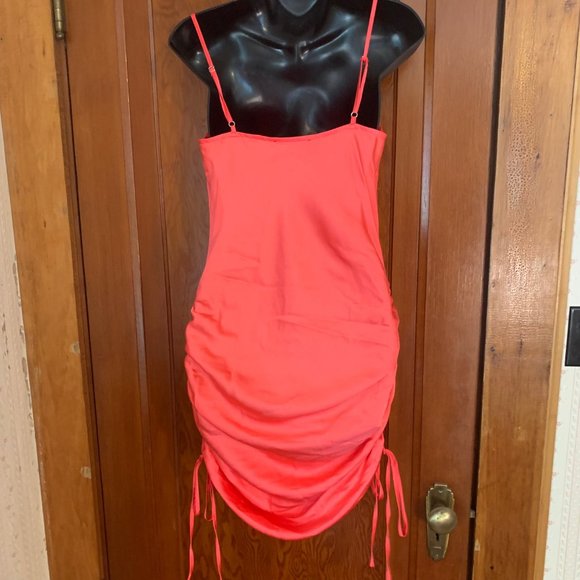 Lulu's Coral Spaghetti Strap Dress with Side Ruching Size S - Picture 9 of 13